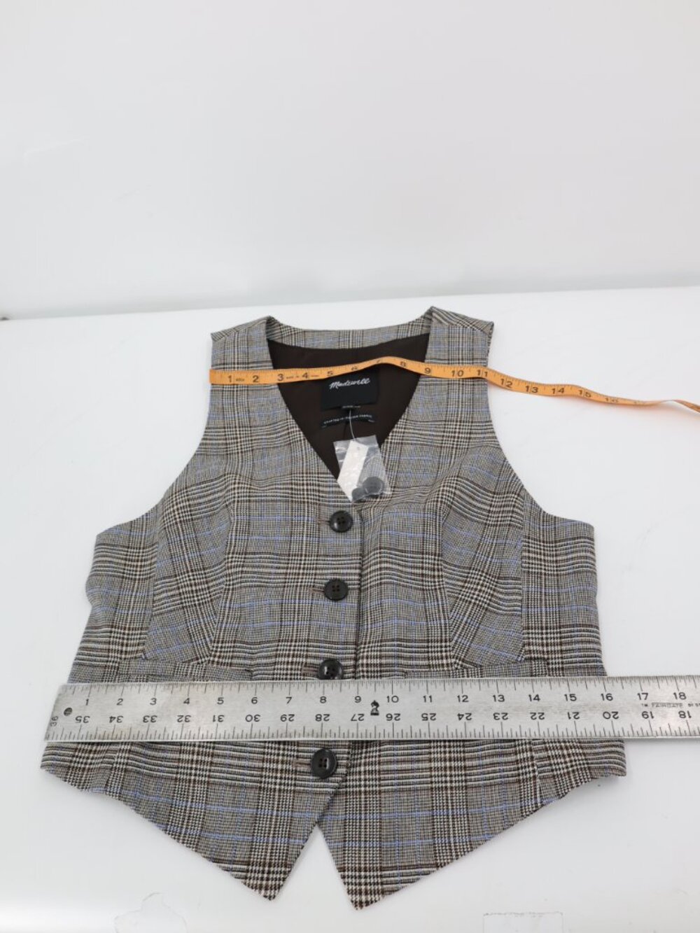 NWT Madewell Vest Women 4 waisted yarn dye Plaid Italian Wool Blend gilet preppy - Picture 8 of 11